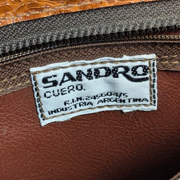 Vintage Sandro Brown Leather Faux Reptile Rectangular Shoulder Bag *READ - Picture 12 of 14